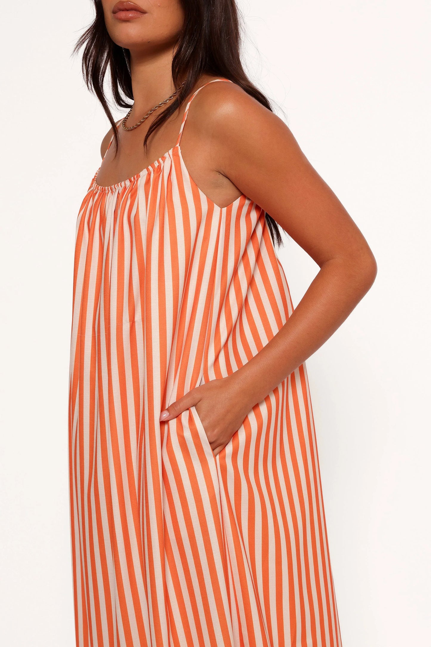 Lumina Maxi Dress Orange Beige Stripe