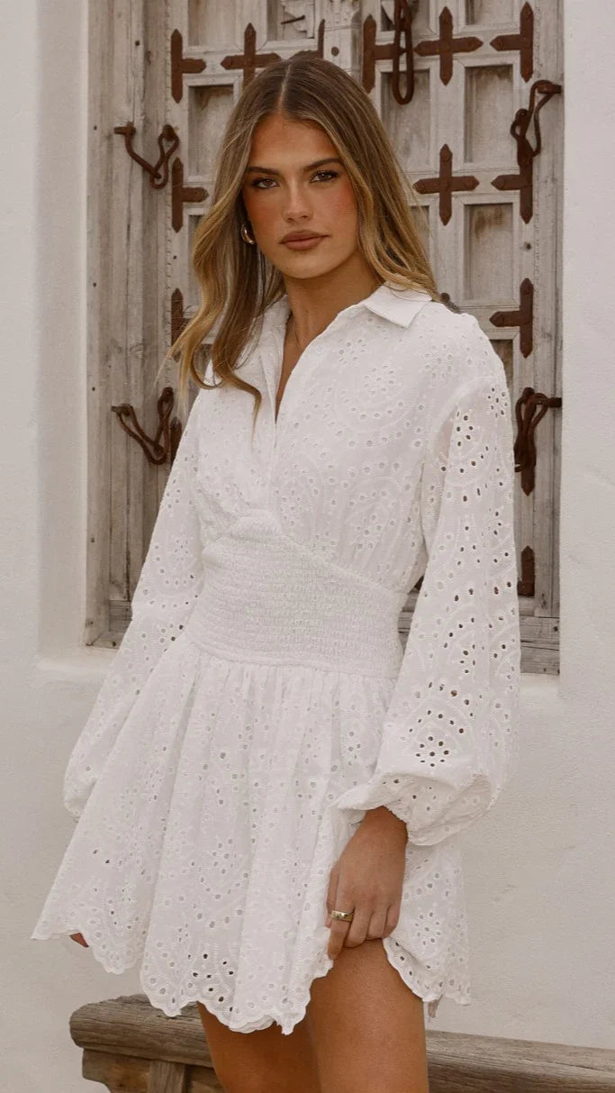 Brittney Long Sleeve Mini Dress White