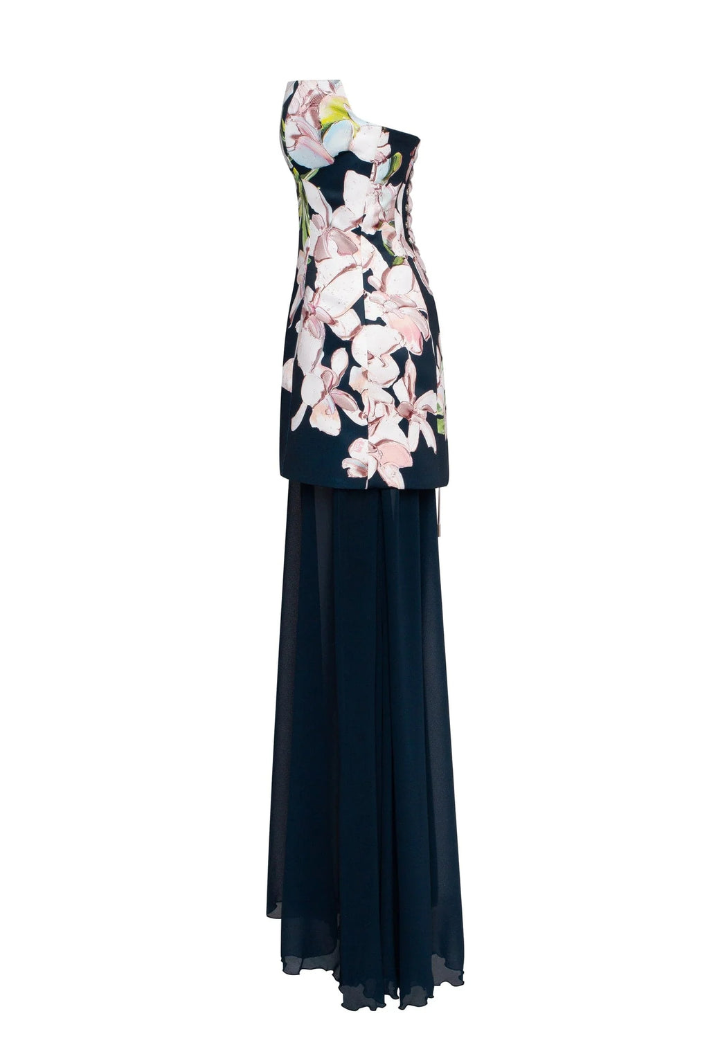2 in 1 floral mini with a detachable deep ocean green underskirt