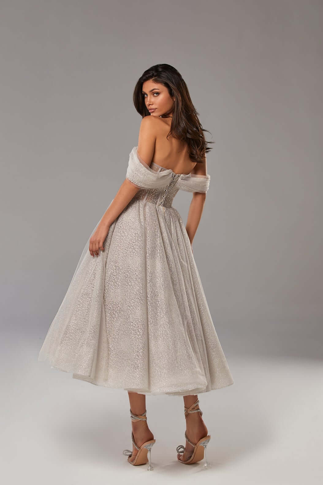 Silver Sparkly cocktail midi tulle dress