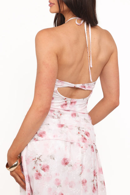 Lelia Halterneck Midi Dress Pink Floral