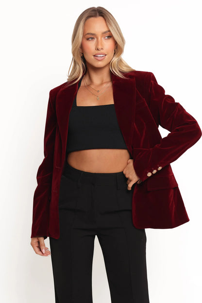 Zpya Single Button Velvet Blazer Berry