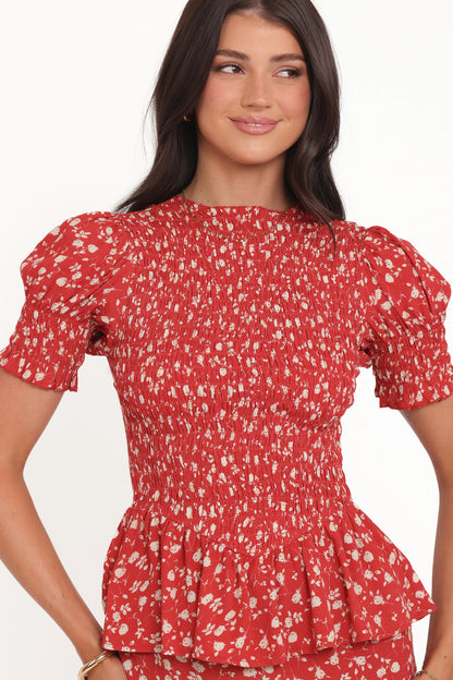 Zoella Peplum Top Red Floral