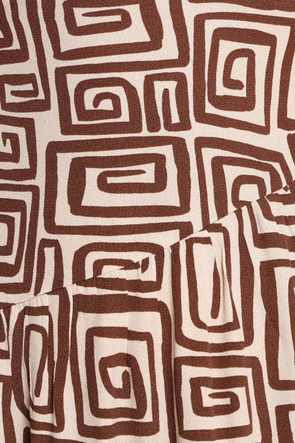 Sheridan Long Sleeve Mini Dress Chocolate Brown Print