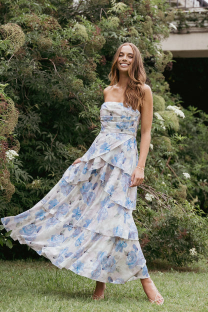 Admira Strapless Maxi Dress Blue Floral