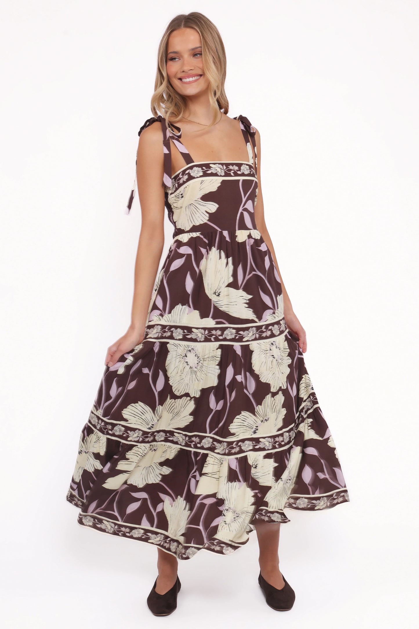 Leonor Maxi Dress Yellow Brown Floral