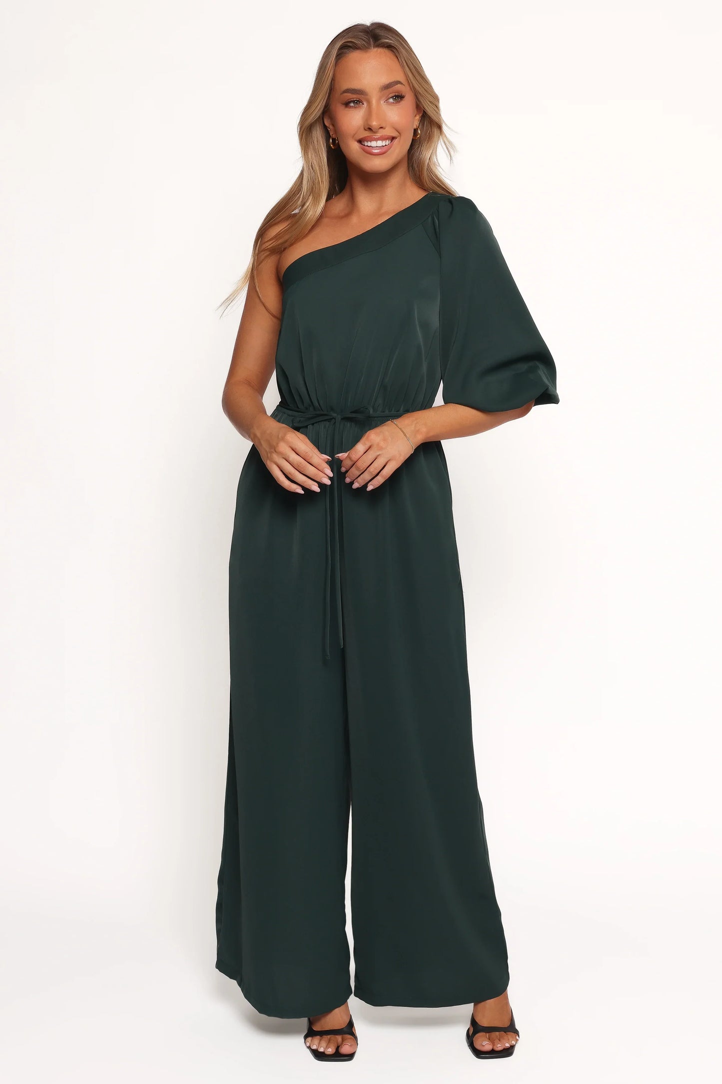 Hedda One Shoulder Jumpsuit Emerald