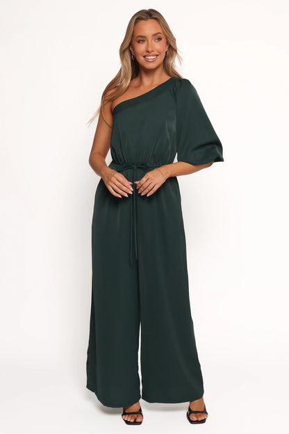 Hedda One Shoulder Jumpsuit Emerald