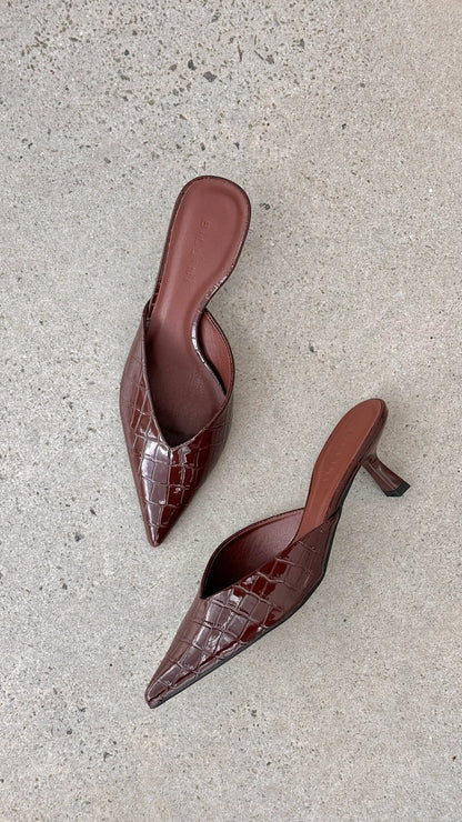 Adele Heel Chocolate Patent Croc