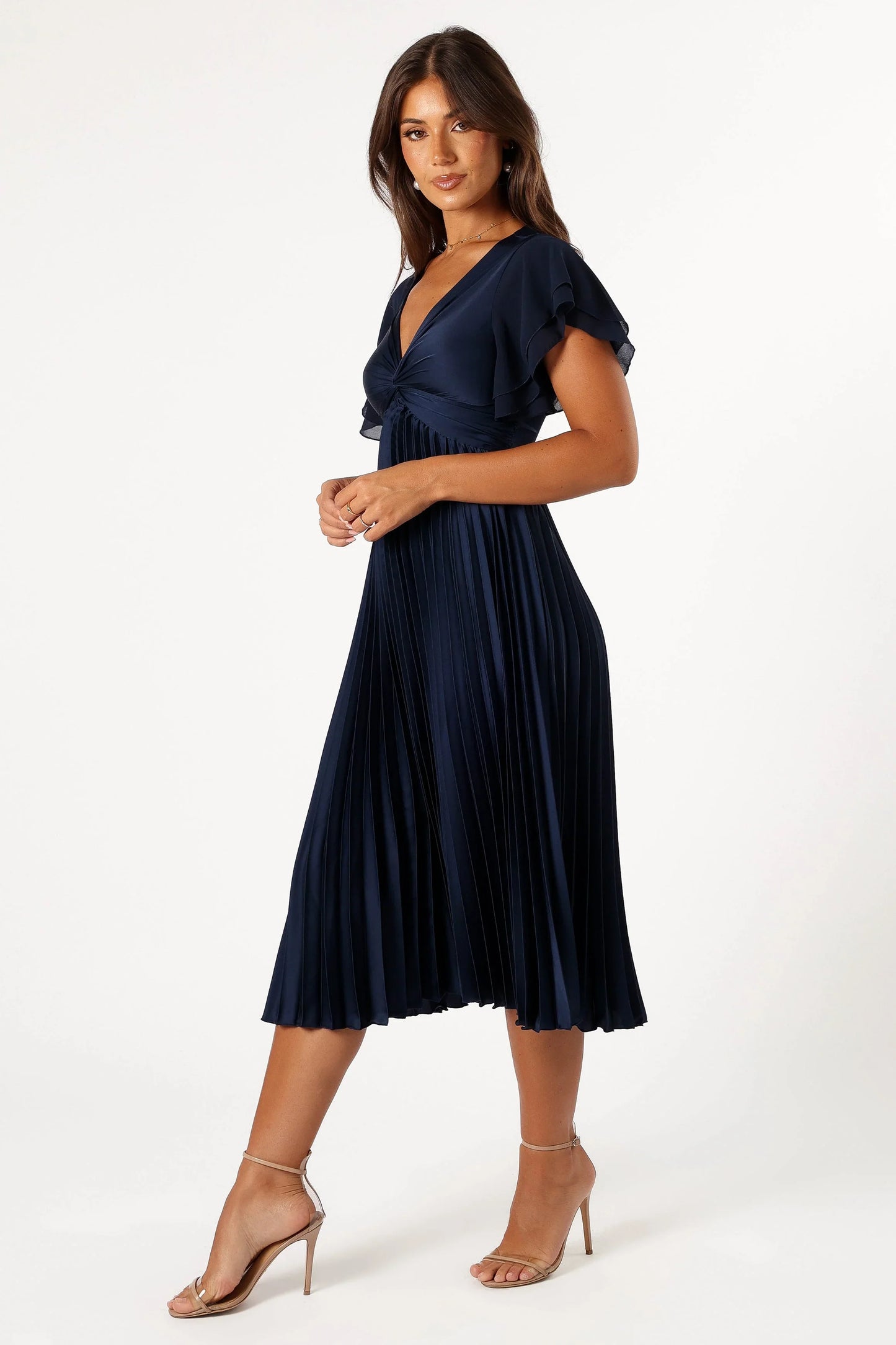 Nova Flutter Sleeve Midi Dress Navy