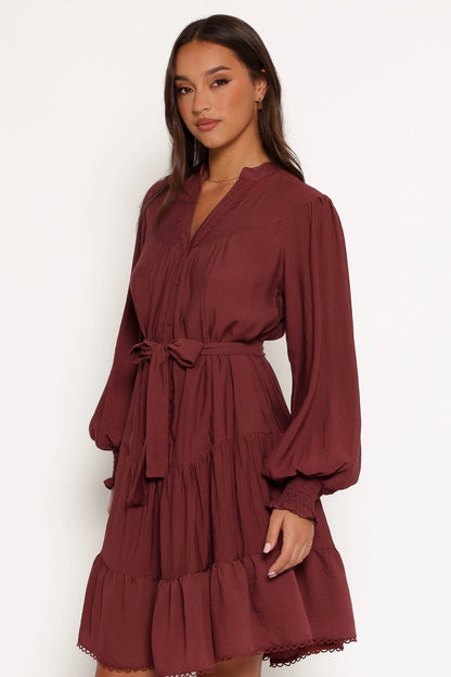 Pierce Long Sleeve Mini Dress Dark Wine