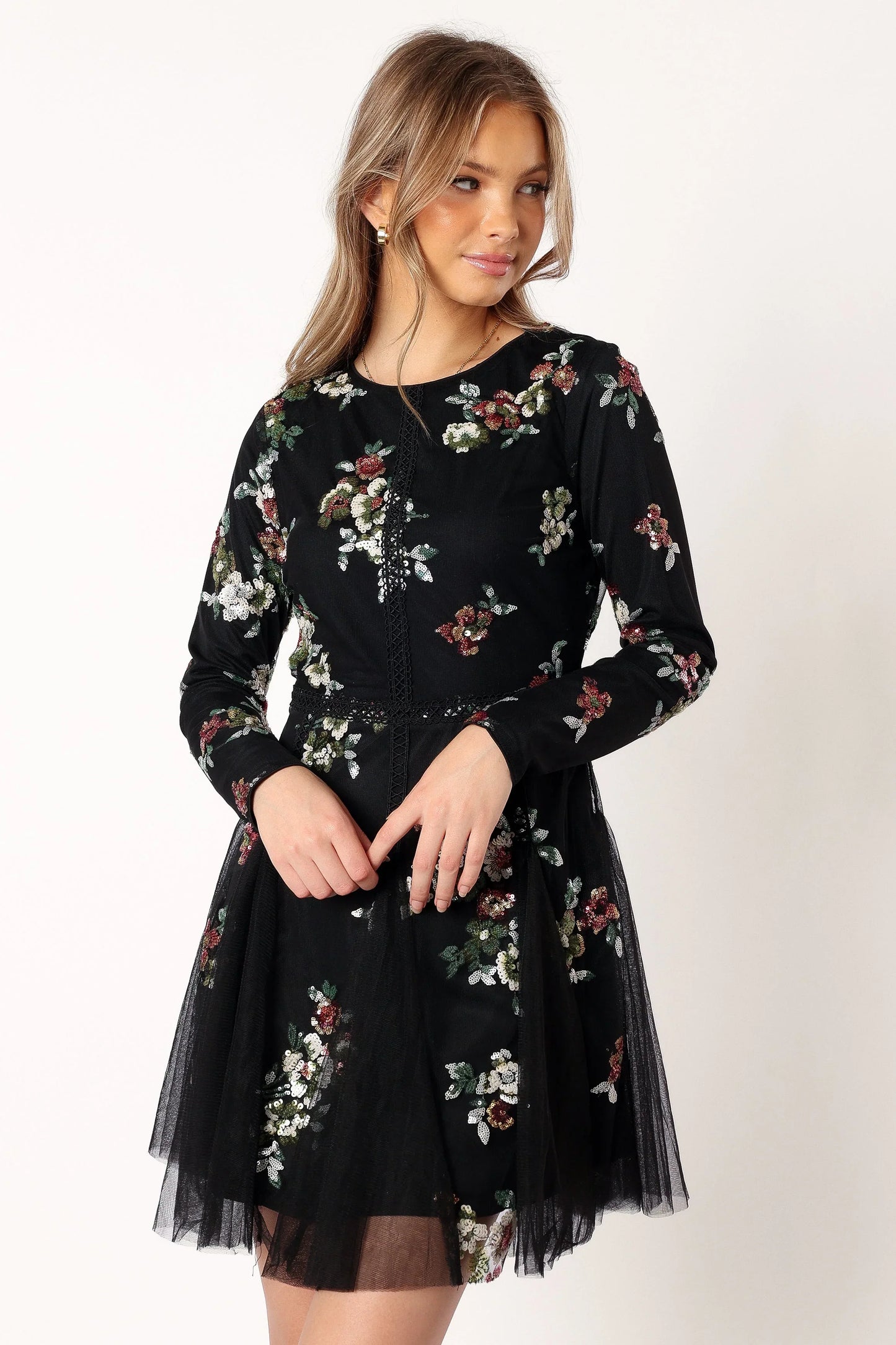 Woodsen Long Sleeve Mini Dress Black Floral