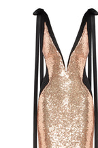 Bizzare fully sequined tie straps gold maxi dress Smoky Quartz