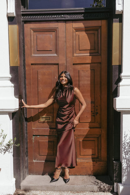 Meryn High Neck Dress Brown