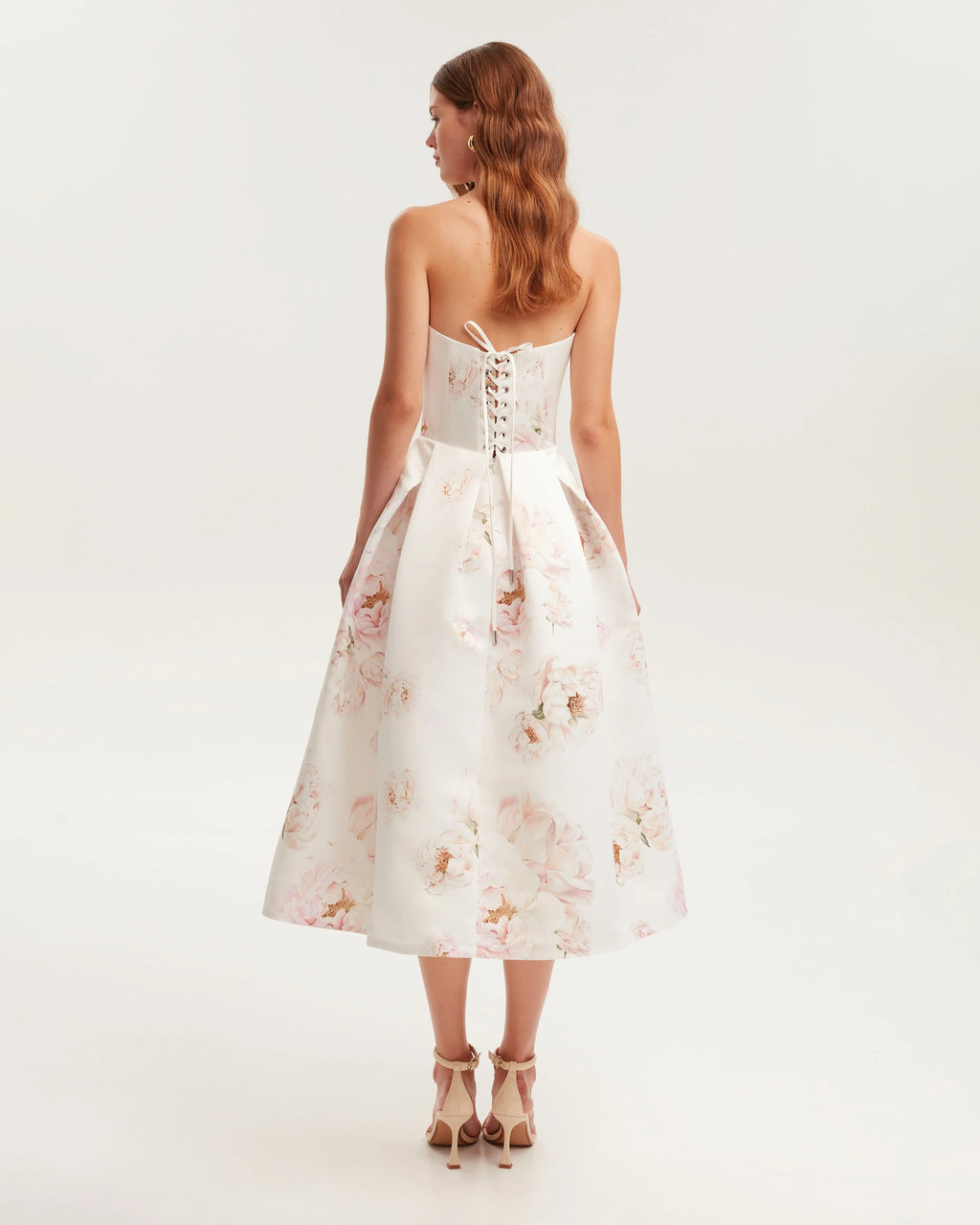 Pink peony corset midi dress Garden of Eden