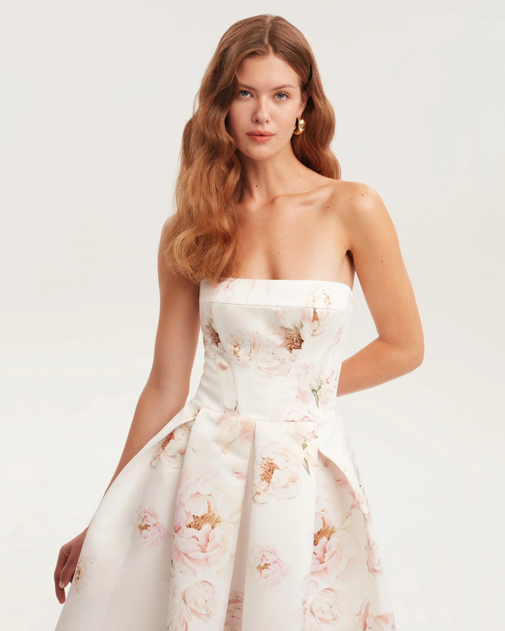 Pink peony corset midi dress Garden of Eden