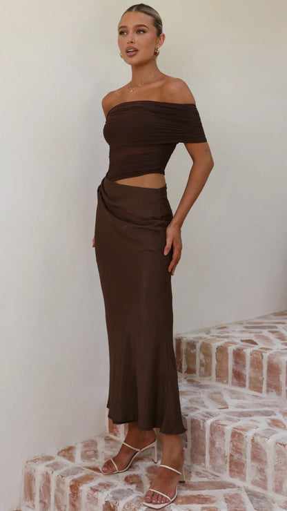 Daena Off Shoulder Maxi Dress Chocolate