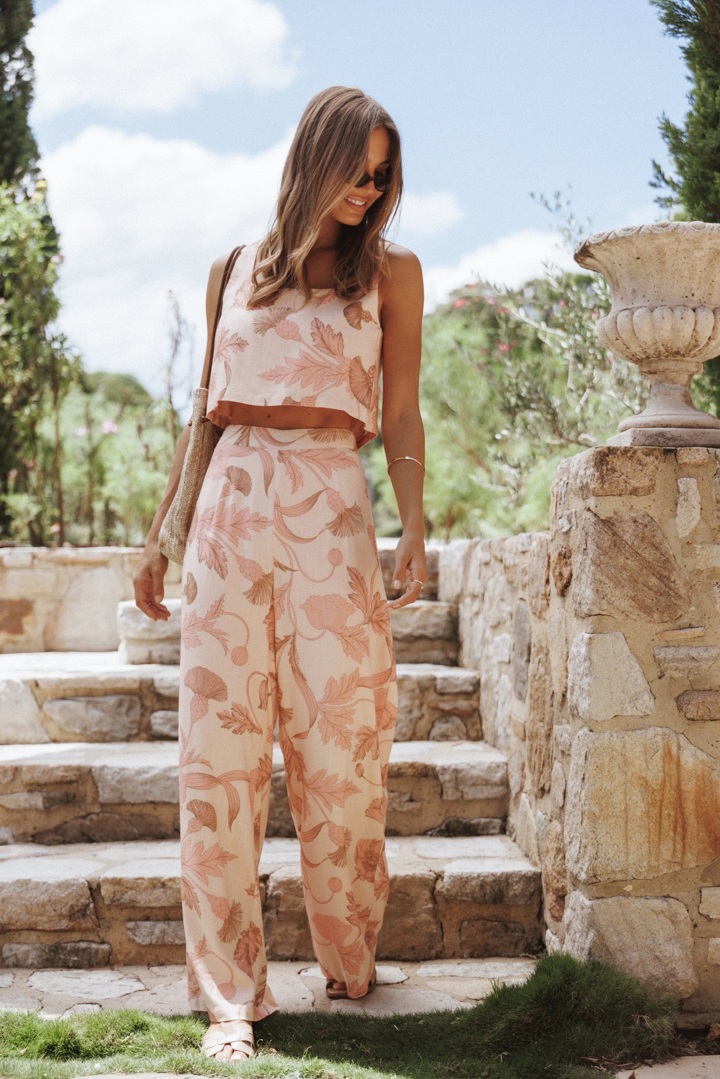 Brayden Wide Leg Linen Pant Pink Floral