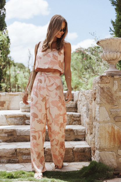 Brayden Wide Leg Linen Pant Pink Floral