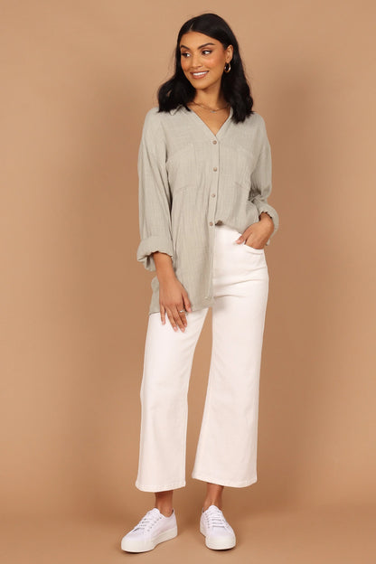 Bobby Button Down Top Sage Green