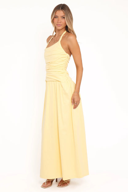 Emalia Halter Maxi Dress Pale Yellow