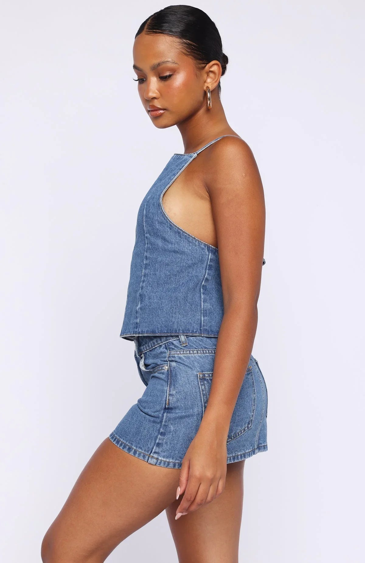 Happiness Is Key Mid Rise Denim Mini Skirt Admiral Blue