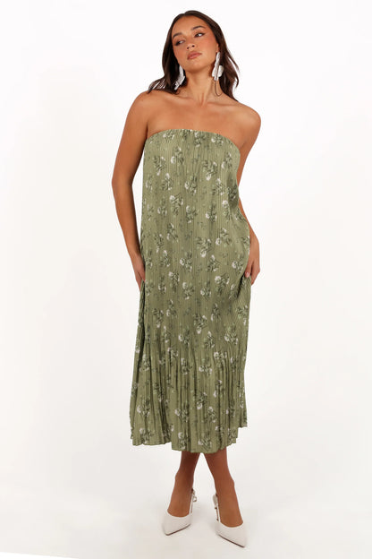 Sylvie Strapless Midi Dress Sage Botanical