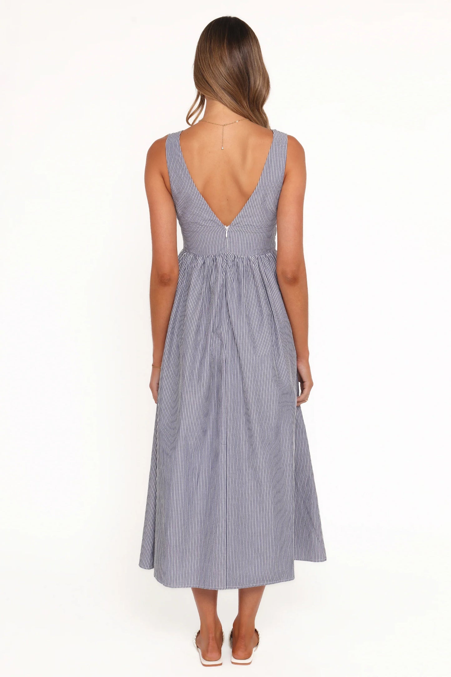 Annora Midi Dress Navy Pinstripe