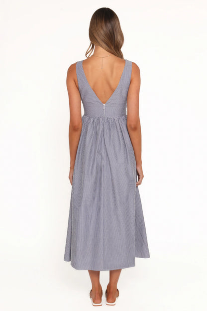 Annora Midi Dress Navy Pinstripe