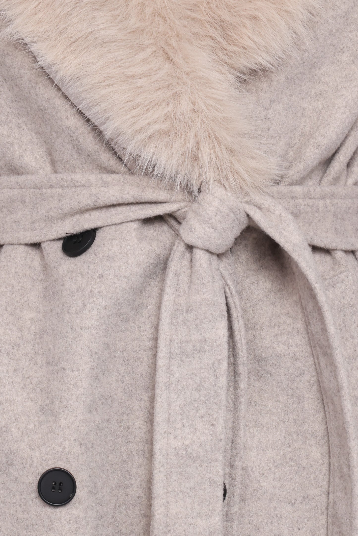 Nina Fur Collar Tie Waist Coat Cream