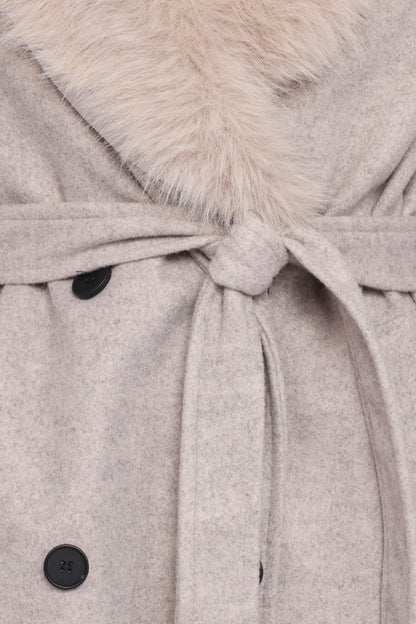 Nina Fur Collar Tie Waist Coat Cream