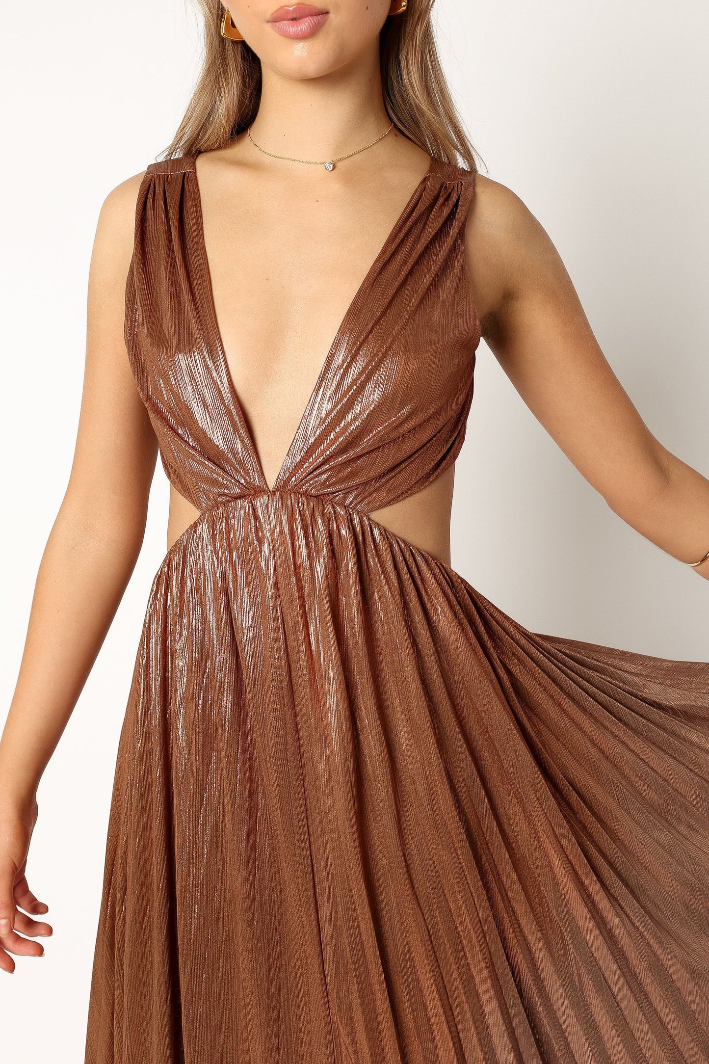 Shania Pleated Maxi Dress Bronze
