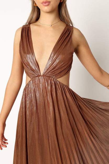 Shania Pleated Maxi Dress Bronze