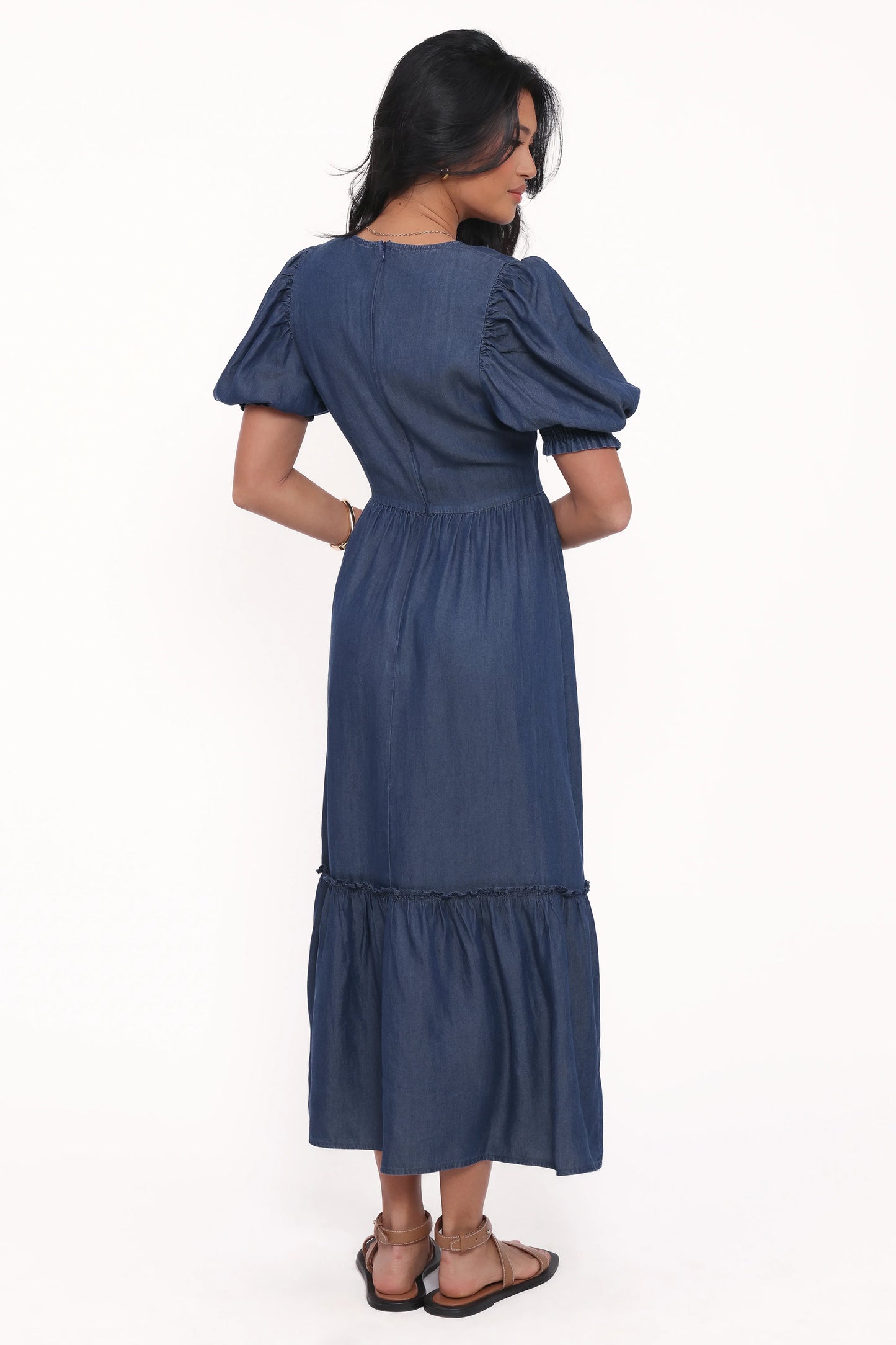 Steele Puff Sleeve Midi Dress Dark Denim