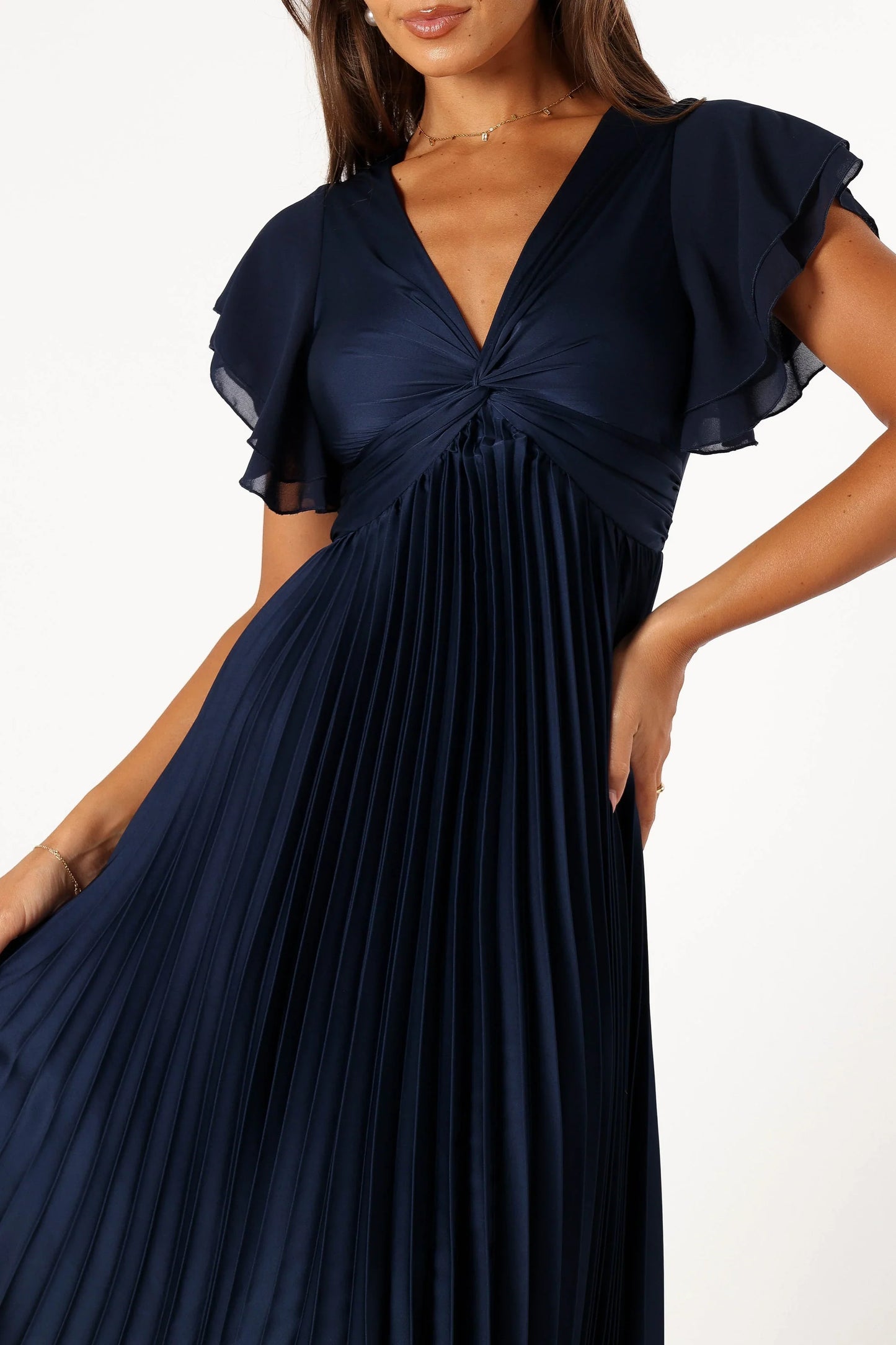 Nova Flutter Sleeve Midi Dress Navy