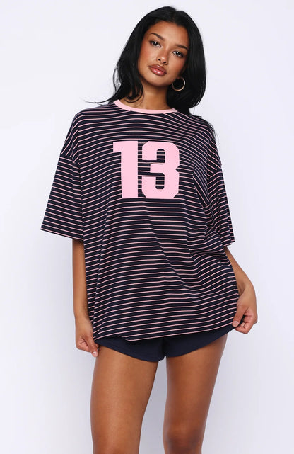 Good Old Days Oversized Tee Pink Navy Stripe