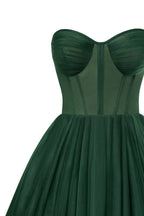 Emerald Green Strapless Puffy Midi Tulle Dress