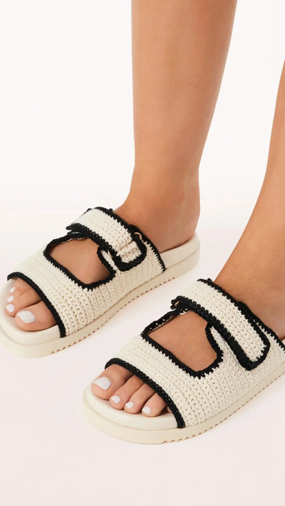 Abbot Sandals White Black Contrast