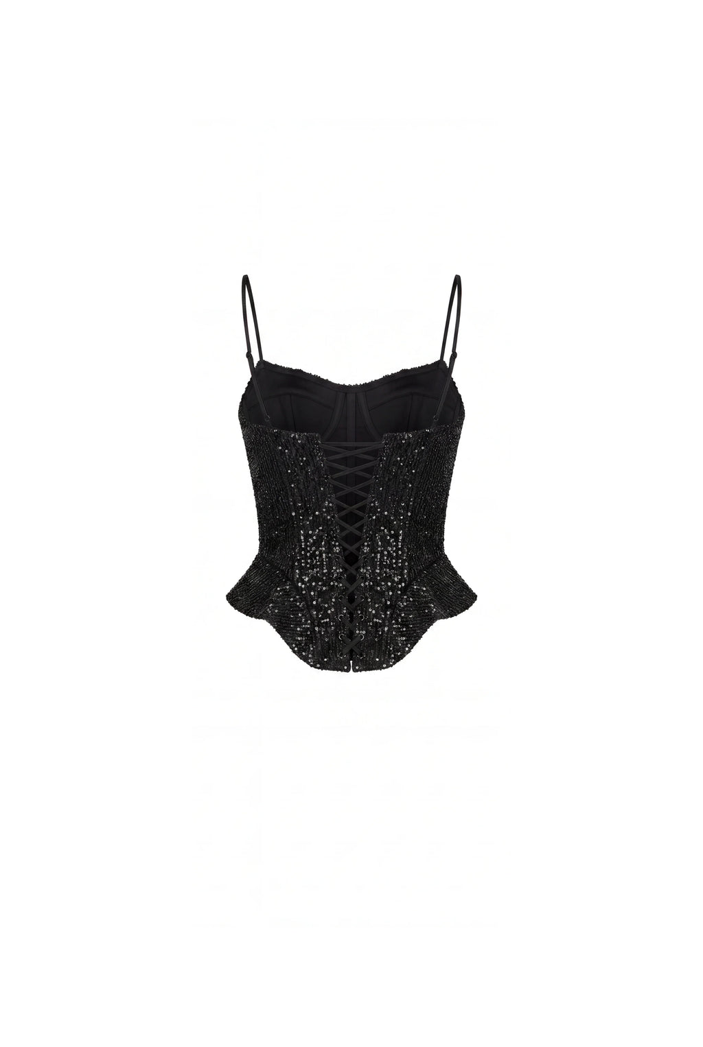 Black satin corset with lace