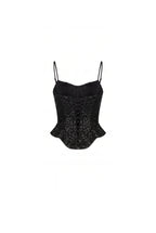 Black satin corset with lace