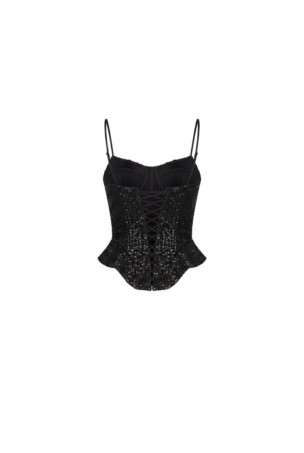 Black satin corset with lace