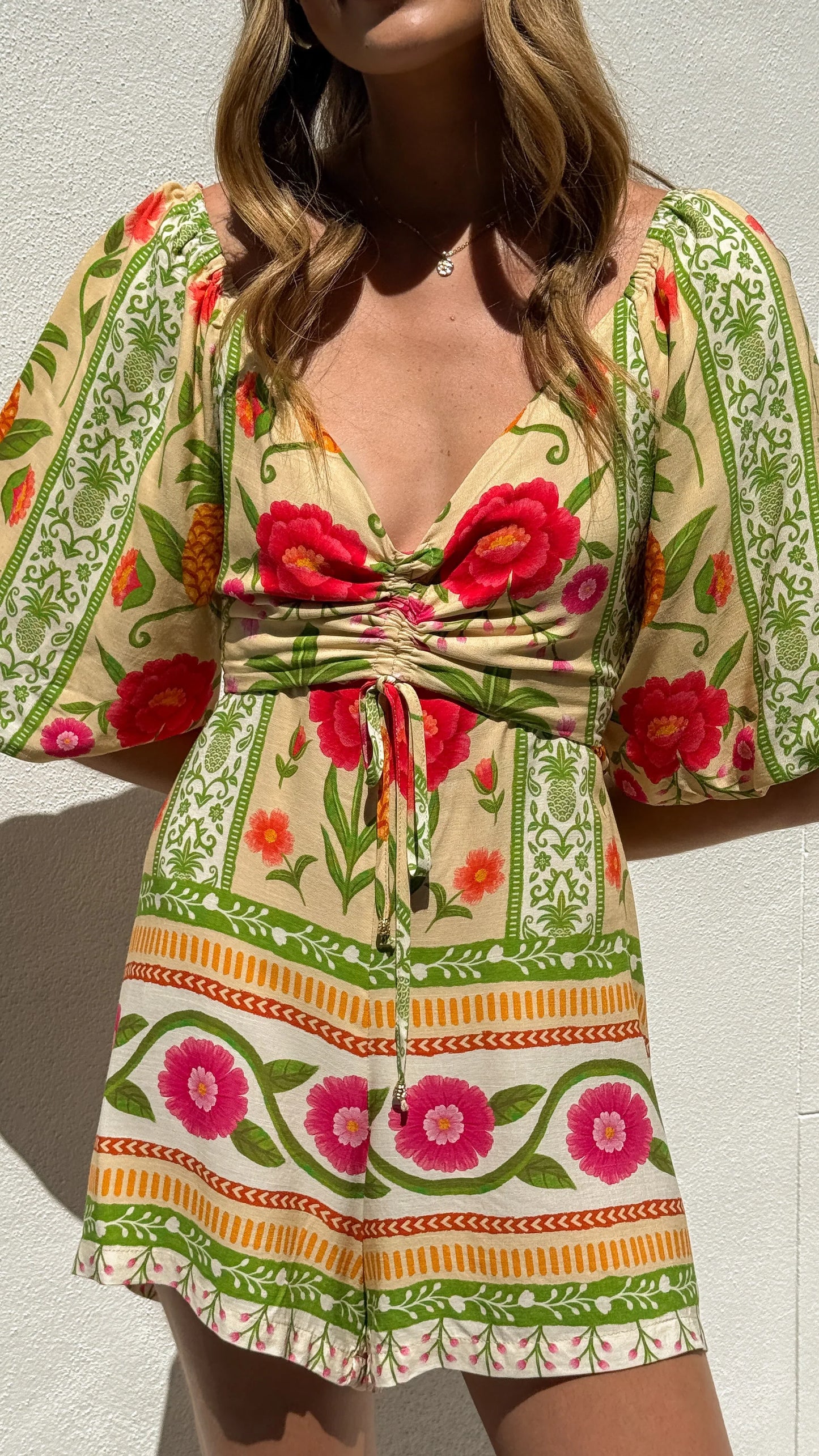 Janiya Puff Sleeve Playsuit Sunkissed Print