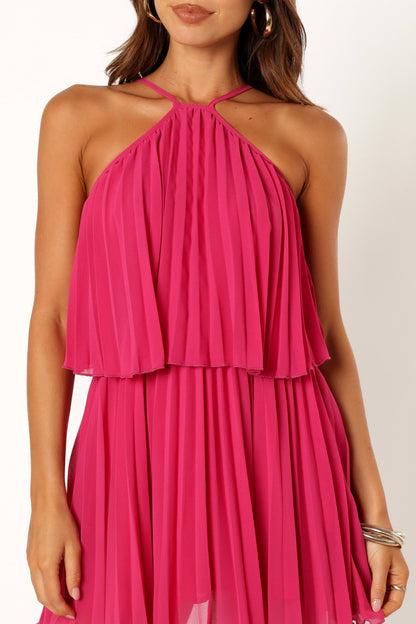 Gia Pleated Halterneck Mini Dress Hot Pink
