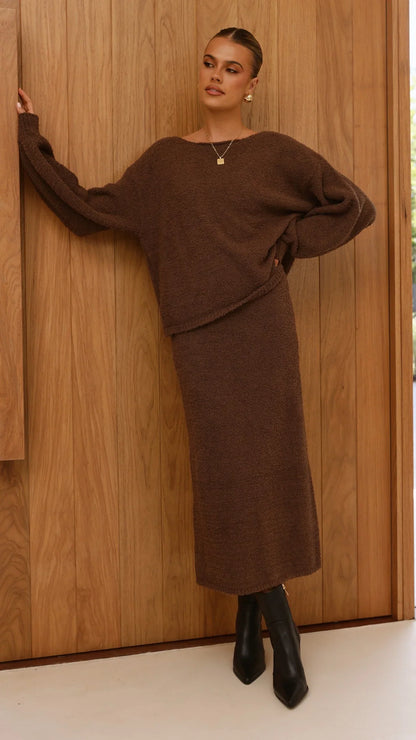 Cohen Knit Midi Skirt Chocolate