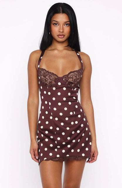 Admire You Mini Dress Choc Cream Polka Dot