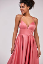Coral Spaghetti strap ball dress with open back