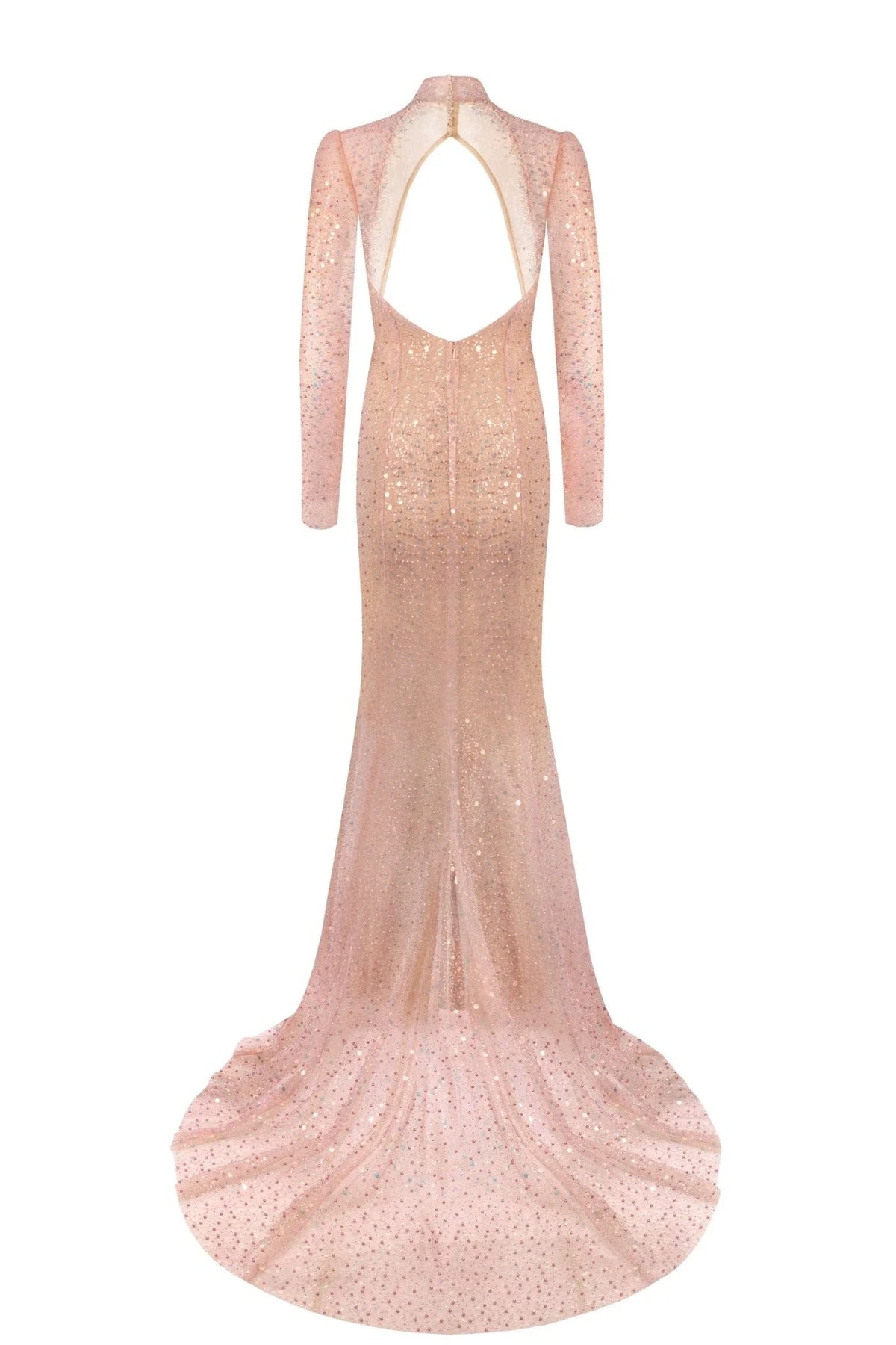 Radiant long sleeved maxi dress in rose gold