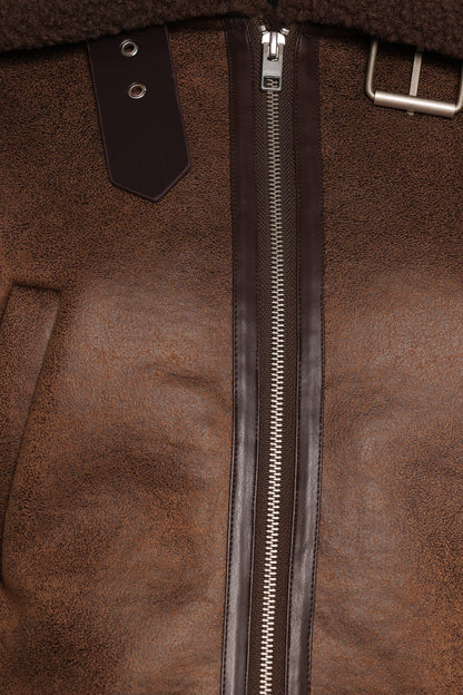 Omi Faux Matte Leather Jacket Brown