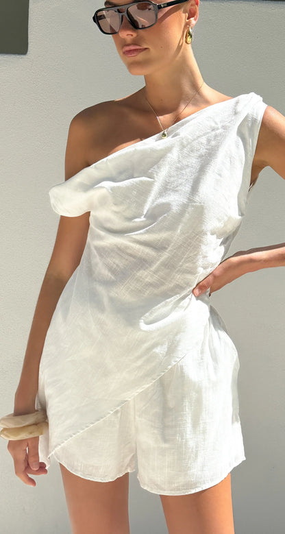 Liana Off Shoulder Top Shorts Set White