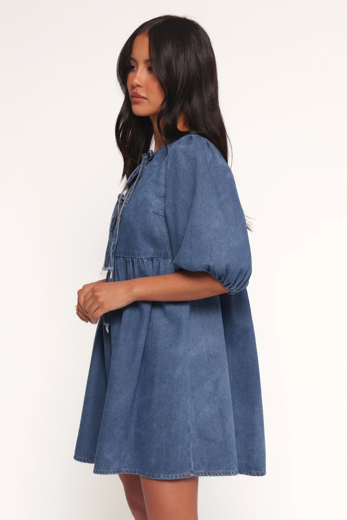Romana Tie Front Mini Dress Dark Denim